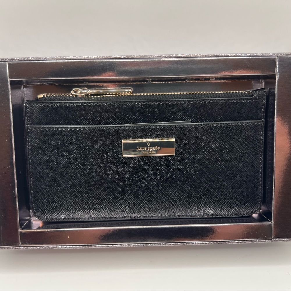 kate spade Black Saffiano Leather Zip Wallet NIB